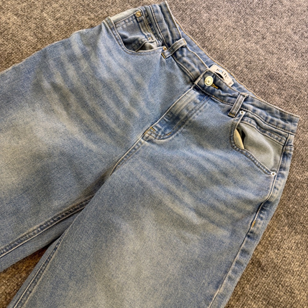 HDLTE Womens High Waisted Wide Leg Jeans Light Wash Denim Size Medium